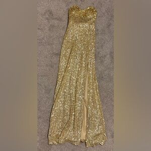 La Femme Gold Sequin Maxi Dress
